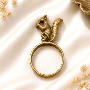 Vintage Brass Squirrel Fashion Statement Ring